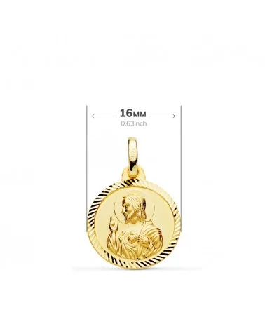 Escapulario oro 18k Virgen del Carmen y Corazón de Jesús 16mm
