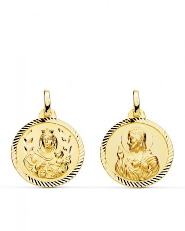 Escapulario oro 18k Virgen del Carmen y Corazón Jesús 18mm