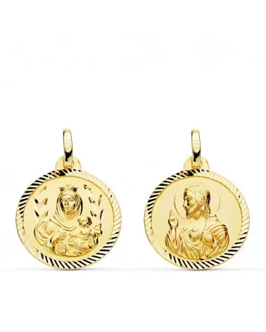 Escapulario oro 18k Virgen del Carmen y Corazón Jesús 18mm