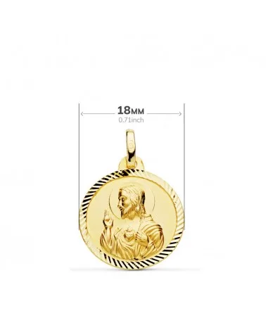 Escapulario oro 18k Virgen del Carmen y Corazón Jesús 18mm