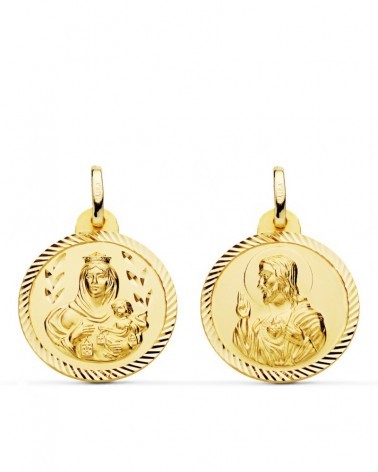 Escapulario oro 18k Virgen del Carmen y Corazón de Jesús 20mm