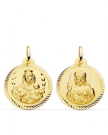 Escapulario oro 18k Virgen del Carmen y Corazón de Jesús 22mm