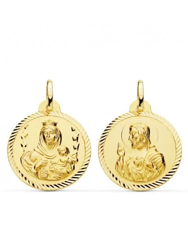Escapulario oro 18k Virgen del Carmen y Corazón de Jesús 22mm 3,5 gramos