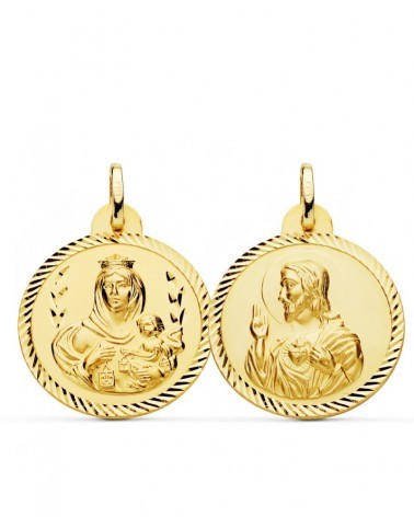 Escapulario oro 18k Virgen Carmen y Corazón Jesús 24mm