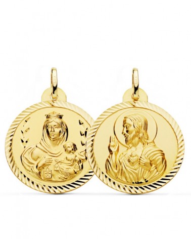 Escapulario oro 18k Virgen del Carmen Corazón de Jesús 26mm