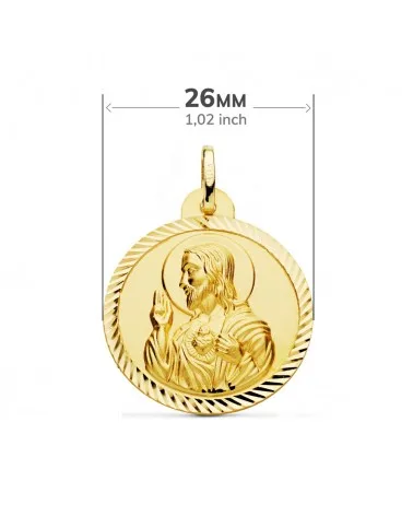 Escapulario oro 18k Virgen del Carmen Corazón de Jesús 26mm
