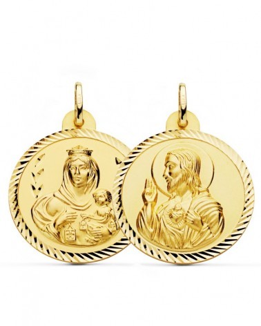 Escapulario oro 18k Virgen del Carmen y Corazón Jesús 28mm