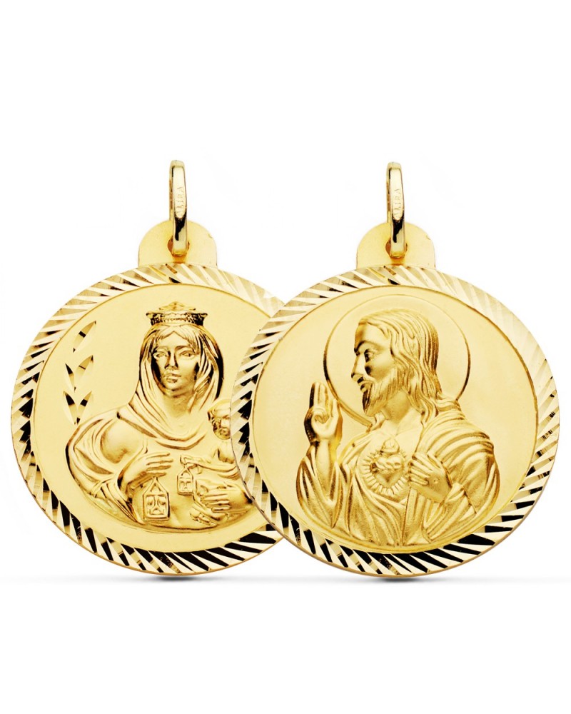 Escapulario oro 18k Virgen del Carmen y Corazón de Jesús 30mm