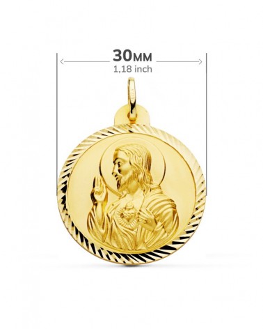 Escapulario oro 18k Virgen del Carmen y Corazón de Jesús 30mm