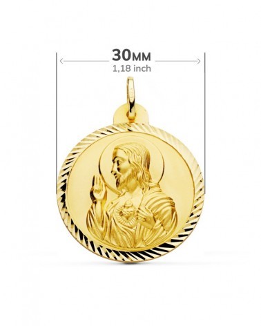 Escapulario oro 18k Virgen del Carmen y Corazón de Jesús 30mm