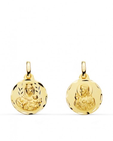 Escapulario oro 18k Virgen del Carmen Corazón de Jesús 14mm