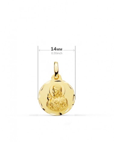 Escapulario oro 18k Virgen del Carmen Corazón de Jesús 14mm