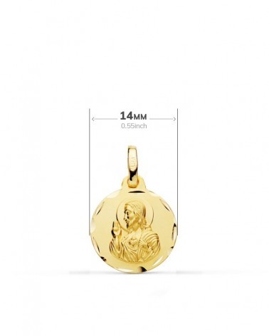 Escapulario oro 18k Virgen del Carmen Corazón de Jesús 14mm