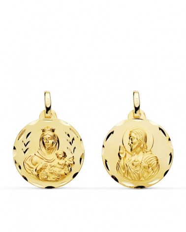 Escapulario oro 18k Virgen del Carmen Corazón de Jesús 18mm
