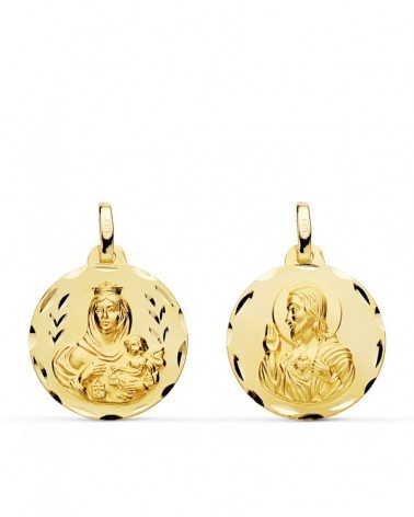 Escapulario oro 18k Virgen del Carmen Corazón de Jesús 18mm