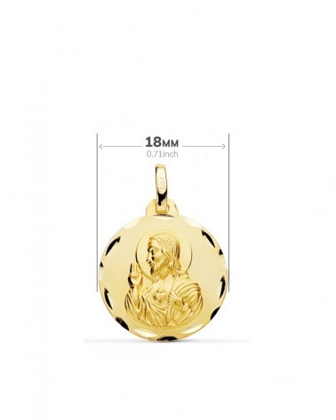 Escapulario oro 18k Virgen del Carmen Corazón de Jesús 18mm