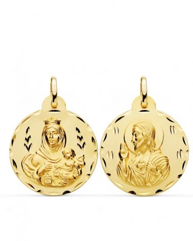 Escapulario oro 18k Virgen del Carmen y Sagrado Corazón 24 mm