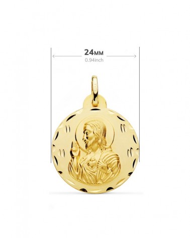 Escapulario oro 18k Virgen del Carmen y Sagrado Corazón 24 mm