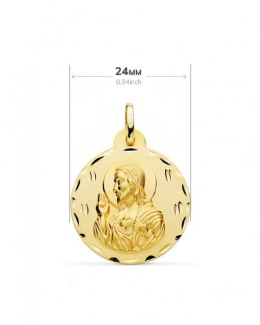 Escapulario oro 18k Virgen del Carmen y Sagrado Corazón 24 mm