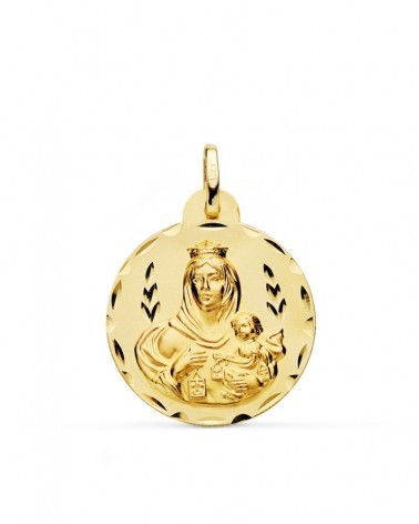 Escapulario oro 18k Virgen del Carmen y Sagrado Corazón 24 mm