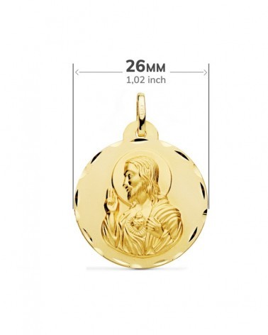 Escapulario oro 18k Virgen del Carmen y Corazón de Jesús 26 mm