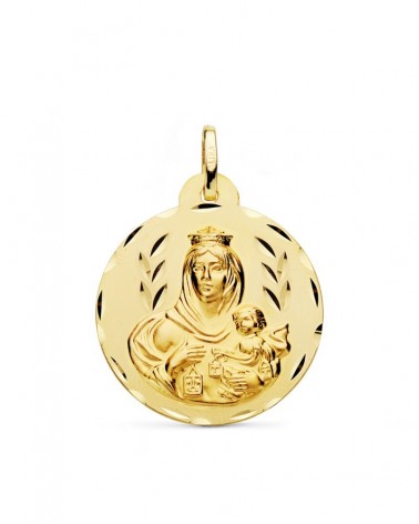 Escapulario oro 18k Virgen del Carmen y Corazón de Jesús 26 mm
