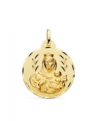 Escapulario oro 18k Virgen del Carmen y Corazón de Jesús 26 mm
