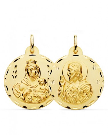 Escapulario oro 18k Virgen del Carmen y Corazón de Jesús 28mm