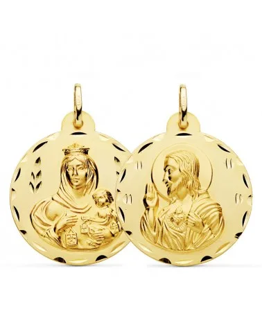 Escapulario oro 18k Virgen del Carmen y Corazón de Jesús 28mm