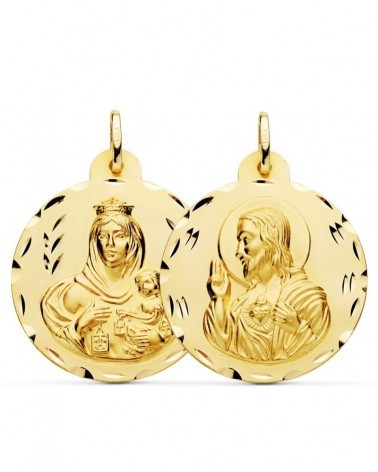 Escapulario oro 18k Virgen del Carmen Corazón de Jesús 30mm