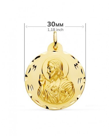 Escapulario oro 18k Virgen del Carmen Corazón de Jesús 30mm