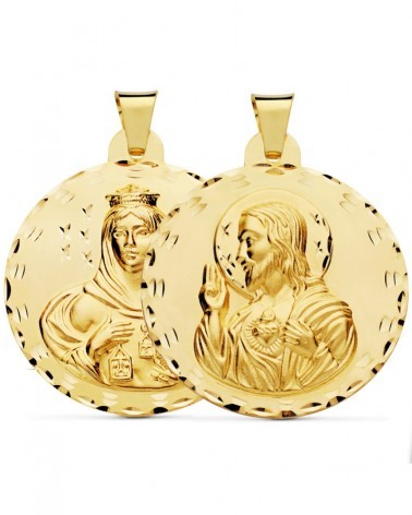 Escapulario oro 18k Virgen del Carmen y Corazón Jesús 42mm