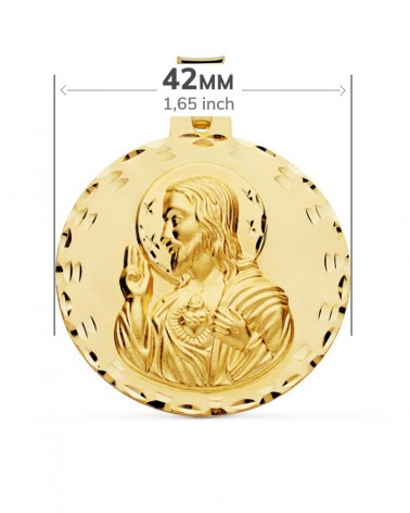 Escapulario oro 18k Virgen del Carmen y Corazón Jesús 42mm