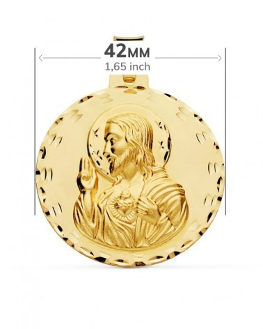 Escapulario oro 18k Virgen del Carmen y Corazón Jesús 42mm