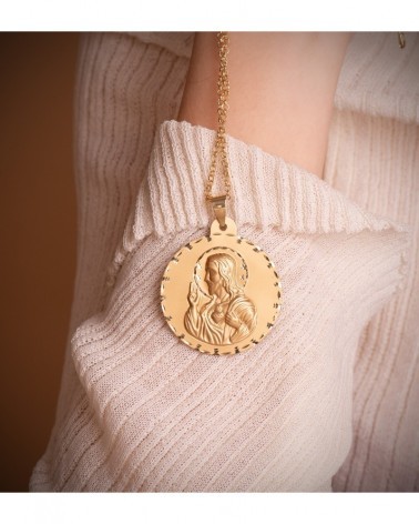 Escapulario oro 18k Virgen del Carmen y Corazón Jesús 42mm