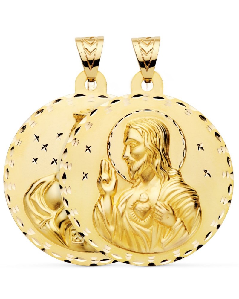Escapulario oro 18k Virgen del Carmen Corazón de Jesús 55mm