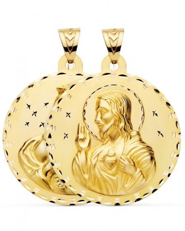 Escapulario oro 18k Virgen del Carmen Corazón de Jesús 55mm