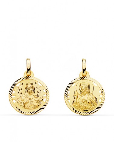 Escapulario oro 18k Virgen del Carmen y Corazón de Jesús 16mm