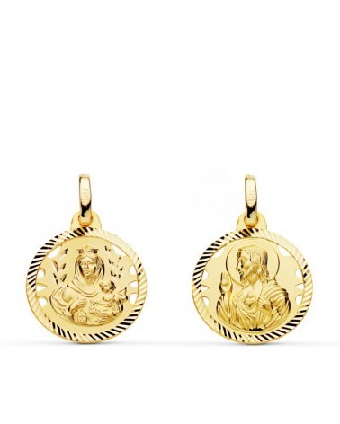 Escapulario oro 18k Virgen del Carmen y Corazón de Jesús 16mm
