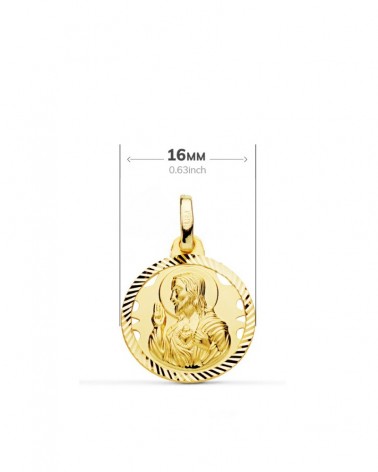 Escapulario oro 18k Virgen del Carmen y Corazón de Jesús 16mm