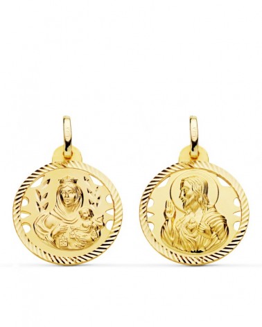 Escapulario oro 18k Virgen del Carmen y Sagrado Corazón 20 mm