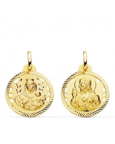 Escapulario oro 18k Virgen del Carmen y Sagrado Corazón 20 mm