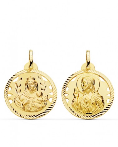 Escapulario oro 18k Virgen del Carmen y Corazón de Jesús 22 mm