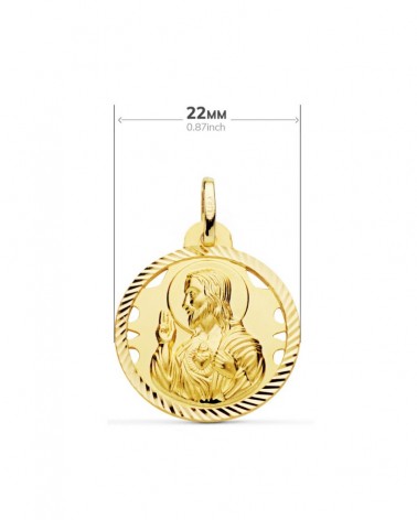 Escapulario oro 18k Virgen del Carmen y Corazón de Jesús 22 mm