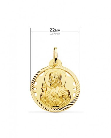 Escapulario oro 18k Virgen del Carmen y Corazón de Jesús 22 mm