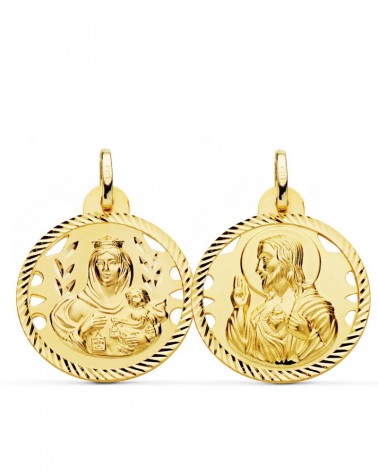 Escapulario oro 18k Virgen del Carmen y Corazón de Jesús 24mm