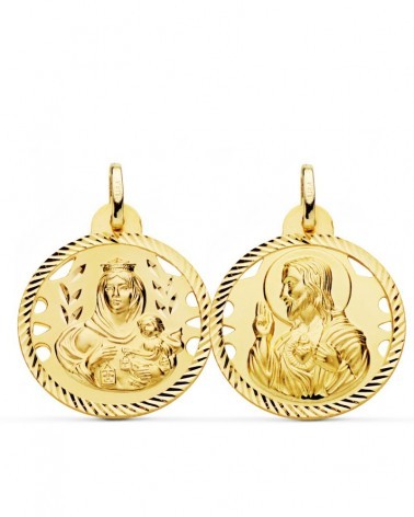 Escapulario oro 18k Virgen del Carmen y Corazón de Jesús 24mm