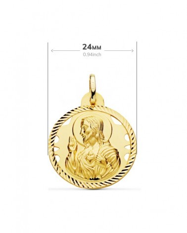 Escapulario oro 18k Virgen del Carmen y Corazón de Jesús 24mm