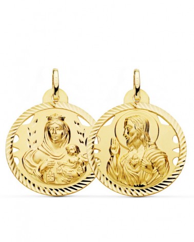 Escapulario oro 18k Virgen del Carmen y Corazón de Jesús 26mm