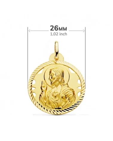 Escapulario oro 18k Virgen del Carmen y Corazón de Jesús 26mm